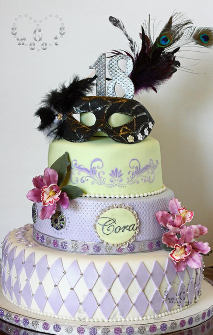 18th Birthday (more) Feminine Masquerade Themed Cake