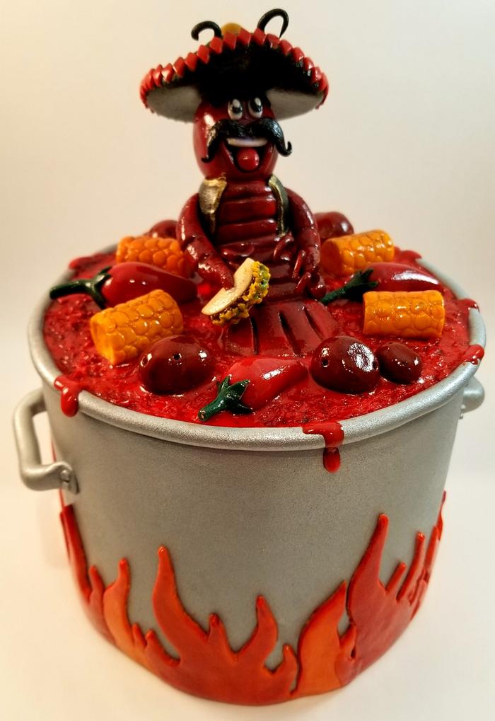 Mexican themed crawfish boil pot cake topper & plaque