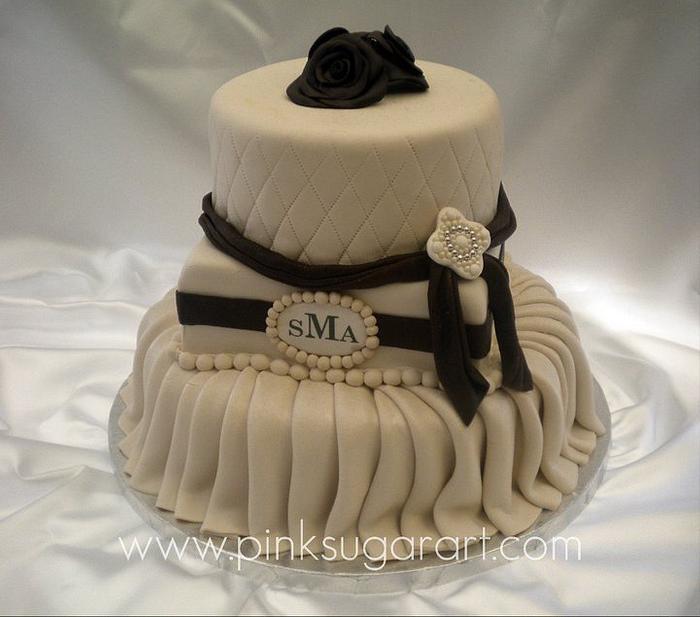 Ivory & Brown Wedding Cake