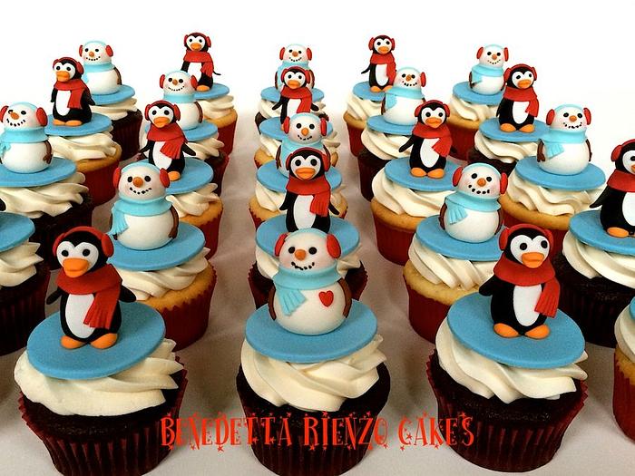 Penguin and Snowmen Cupcakes