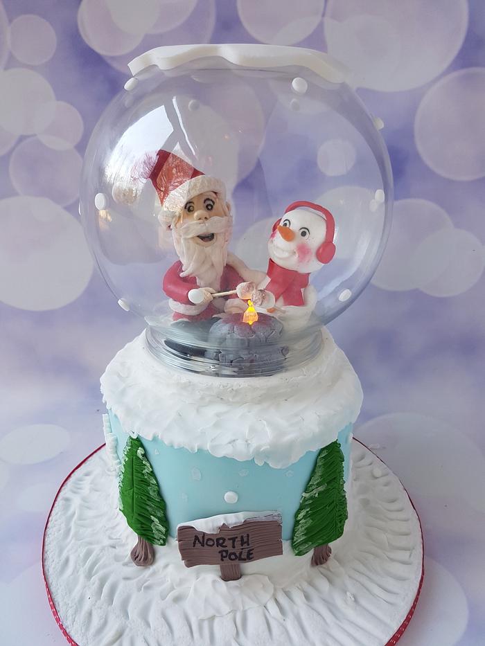 Santa and snowman globe cake