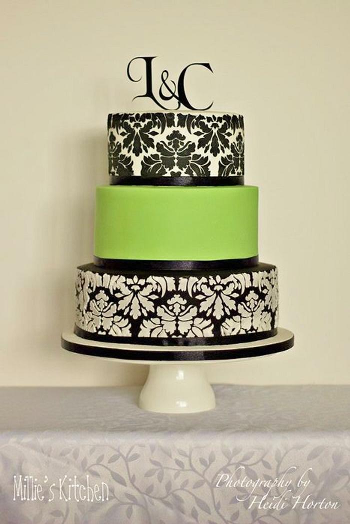 Lime Green Stencilled Wedding Cake