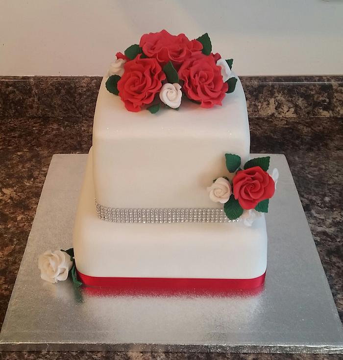 Two Tier Red Roses Ruby Wedding Cake