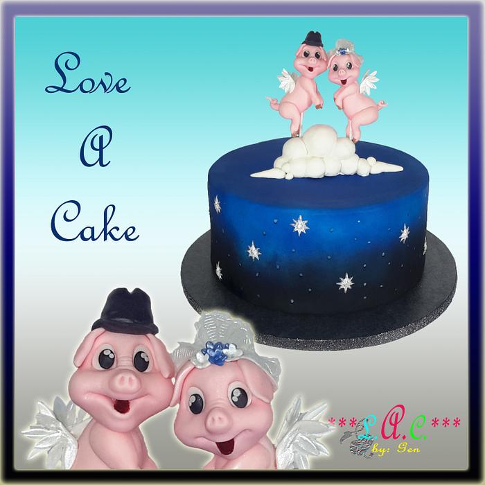 Flying Pigs-themed Wedding Cake