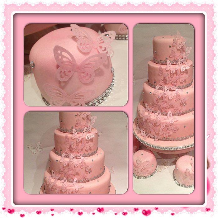 pink diamonds and buttefly cake and mini cakes