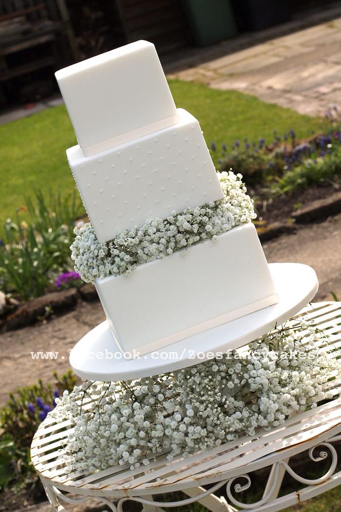 Simple square white wedding cake