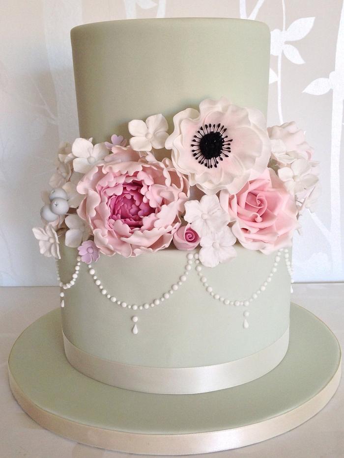2 Tier Floral Wedding Cake