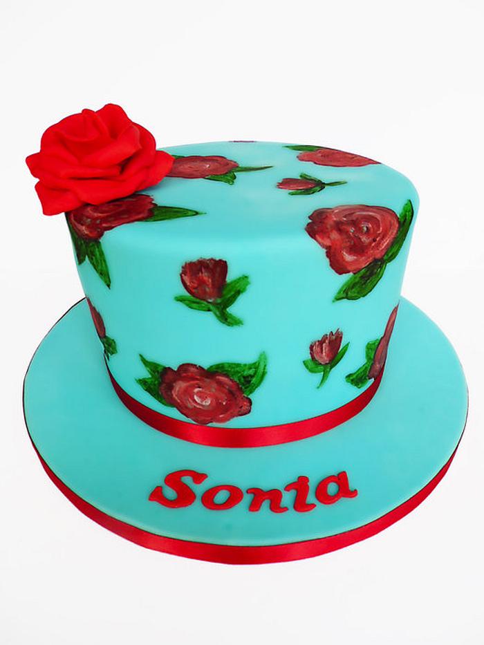 Hand painted roses cake