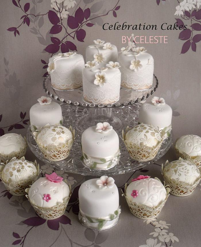 Vintage wedding mini cakes and cupcakes