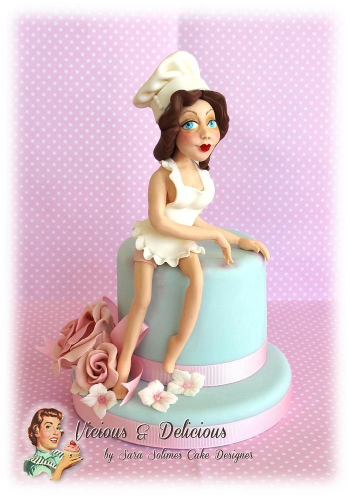 Cooking Pin Up cake topper