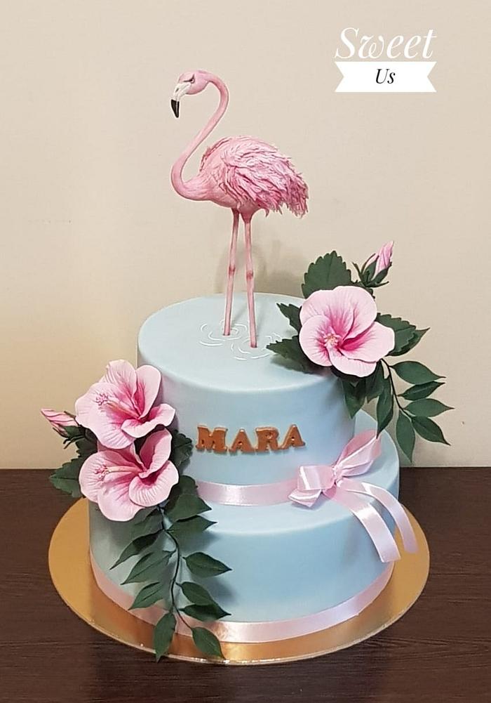 Birthday cake with flamingo