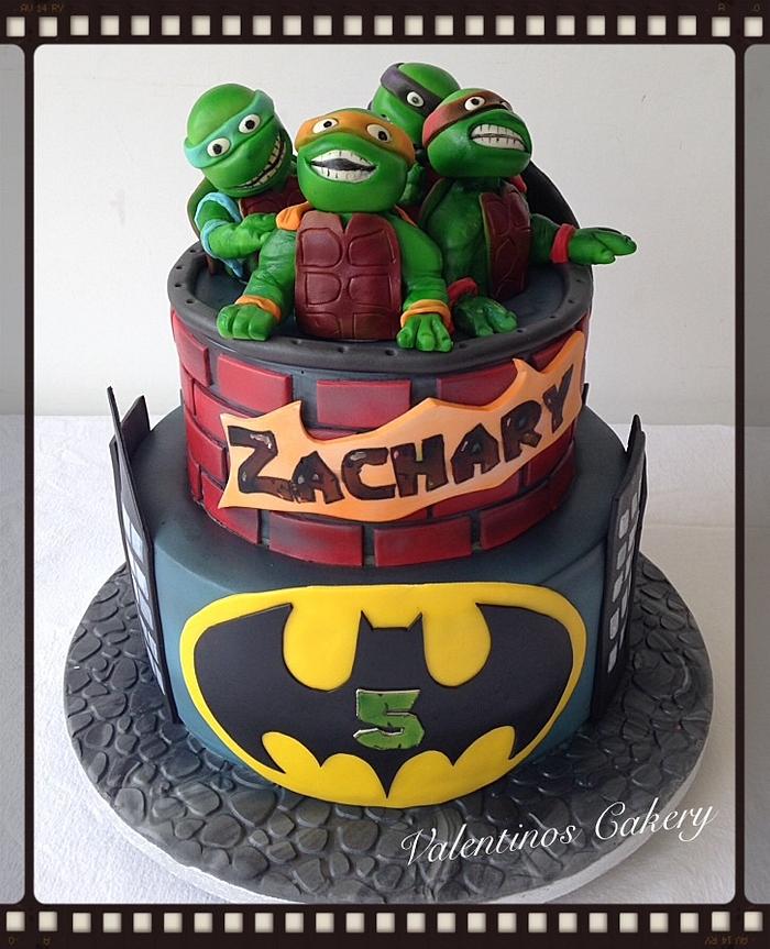 Ninja turtle & batman birthday cake