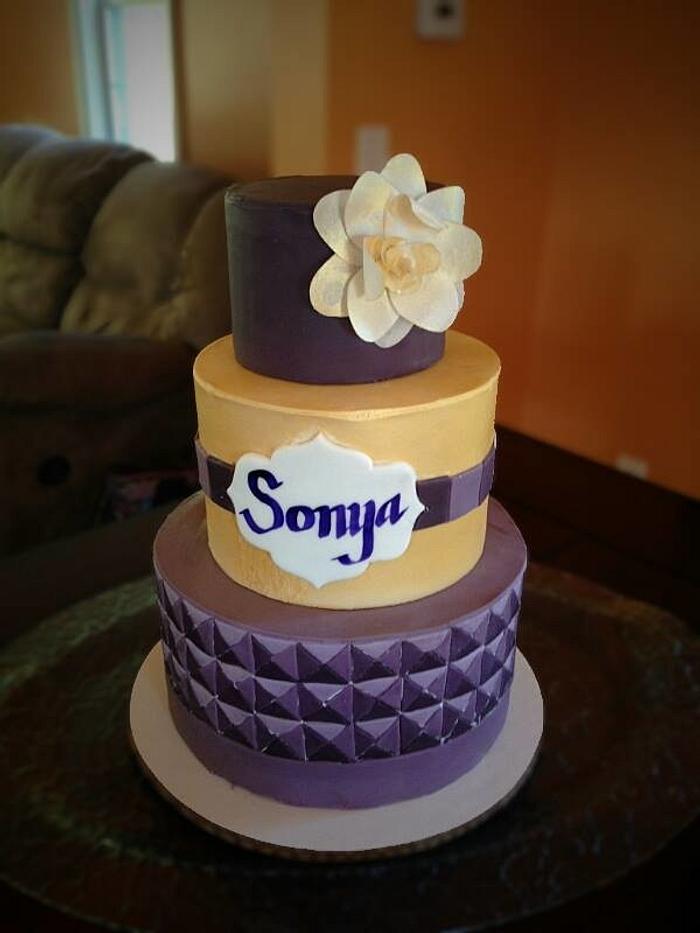 Gold and Purple Birthday Cake