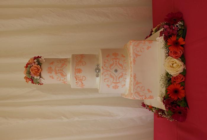 Coral wedding cake