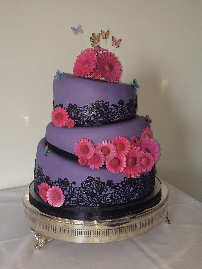 Topsy Turvy Echinacea Wedding Cake