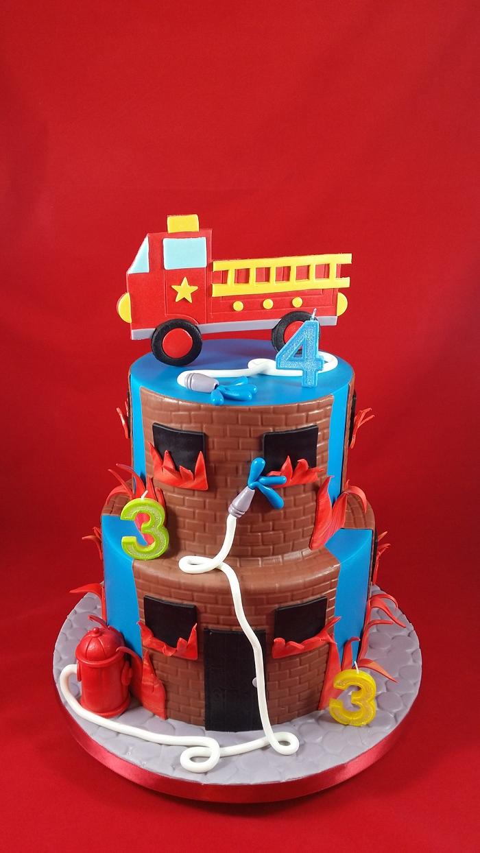 Fire Truck & firehouse cake
