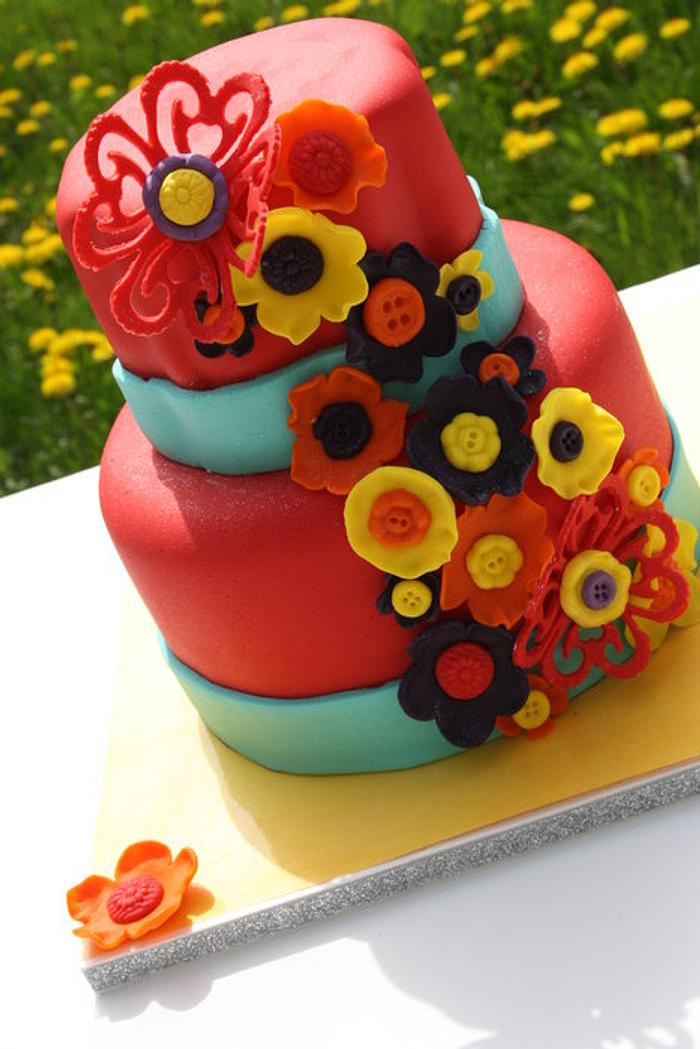 Funky Button Flower CAke