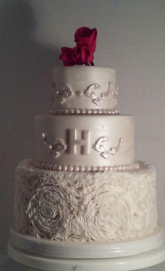Ruffled Rose Wedding Cake