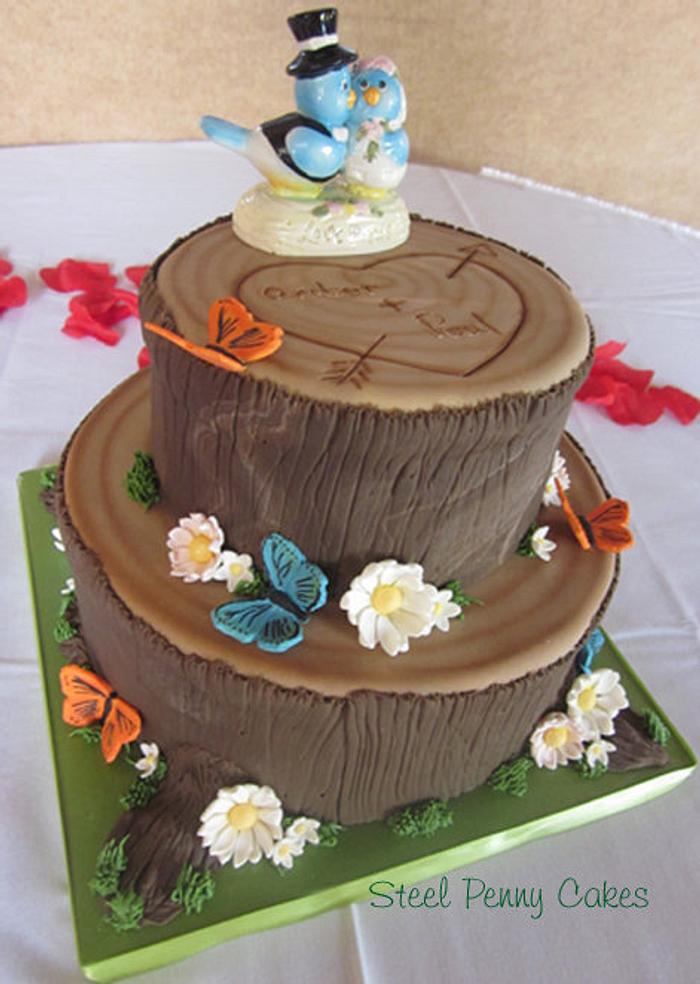 Woodland tree stump wedding cake