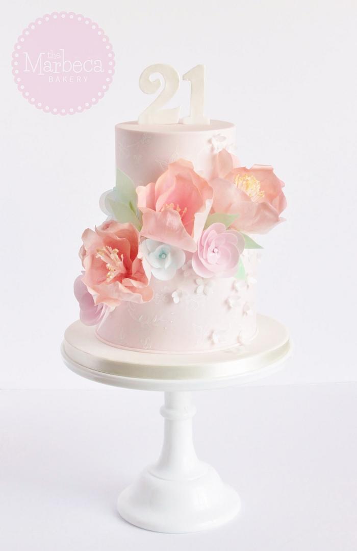 Pastel Floral 21st Birthday Cake