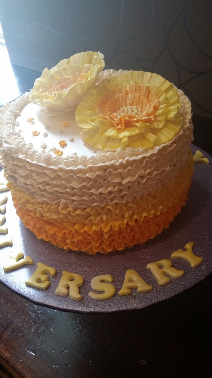 Ombre ruffled Anniversary Cake