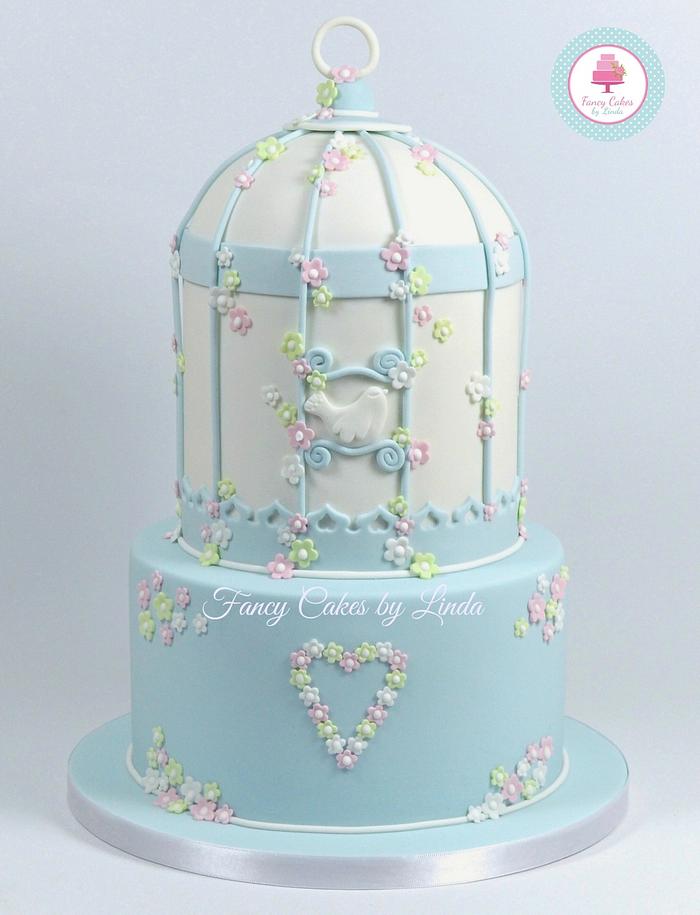 Blue & White Birdcage Birthday Cake