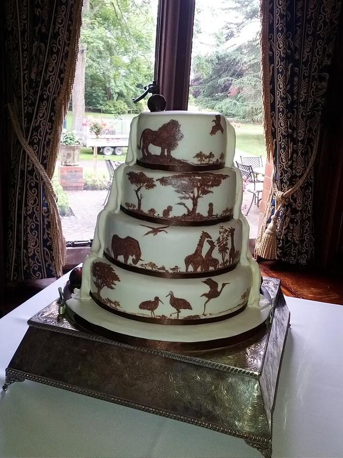 'half and half' Safari Themed Wedding Cake