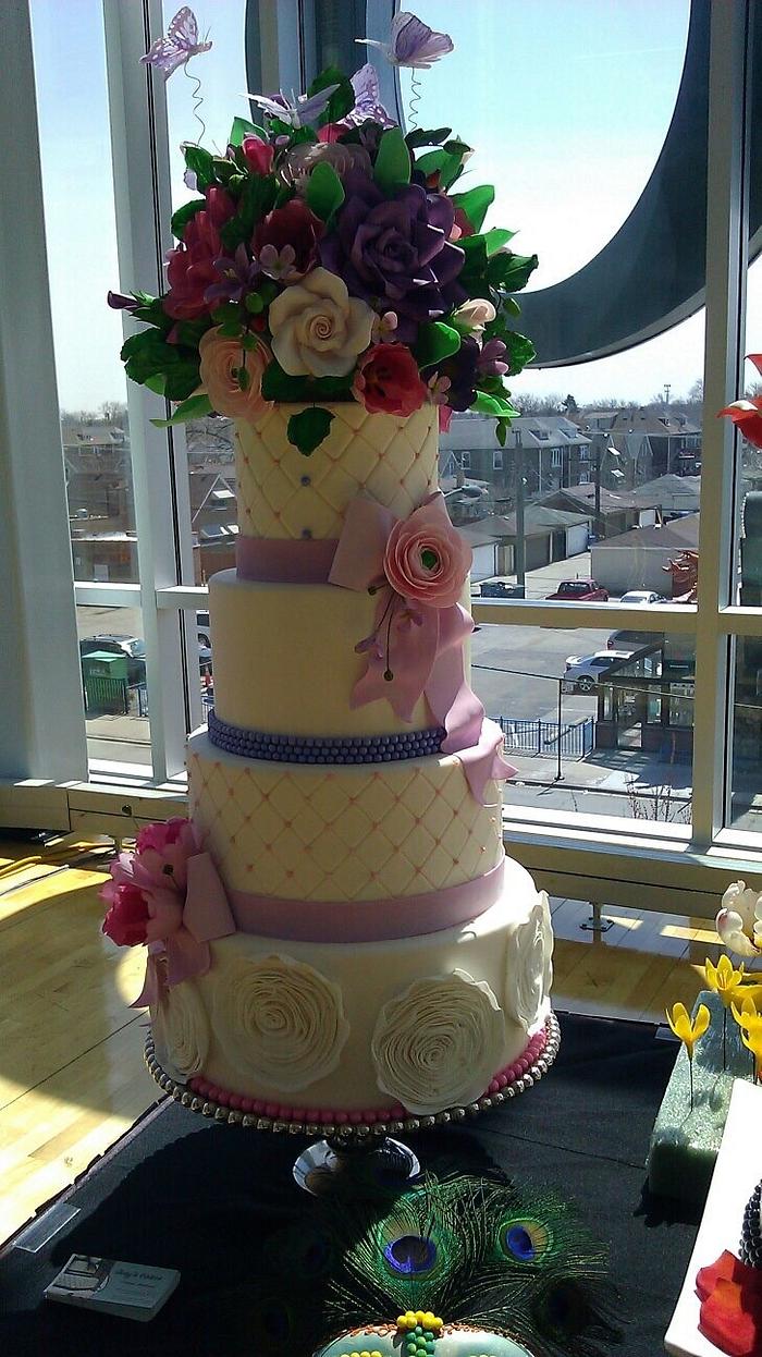 Pink and purple wedding cake