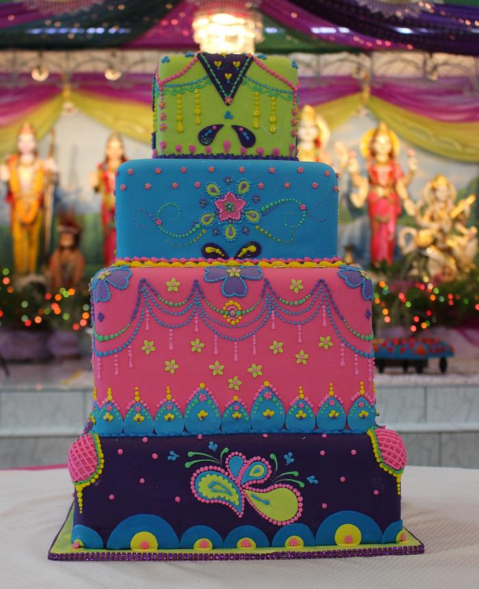 Colorful Henna Design Wedding Cake