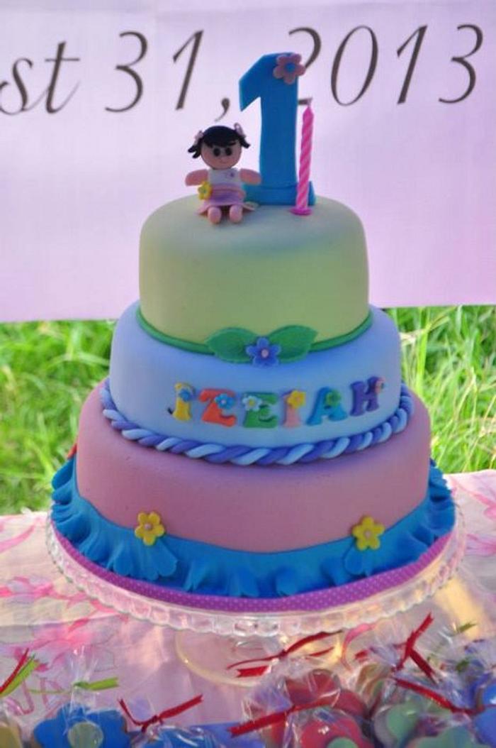 Flower Theme 1st Birthday Cake