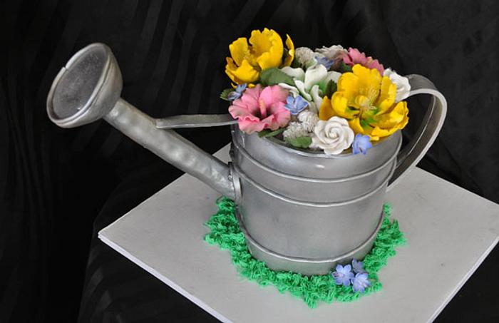3D Watering Can & Flowers Cake