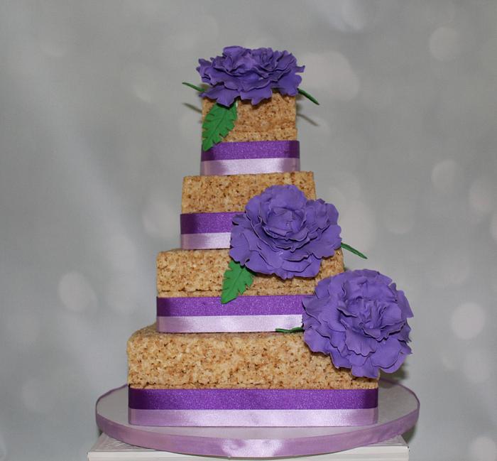 Krispie Treat Wedding Cake with Gumpaste Fantasy Peonys