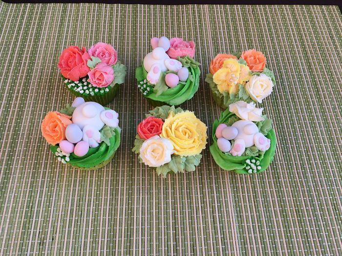 'Easter bunny in the flower garden' cupcakes