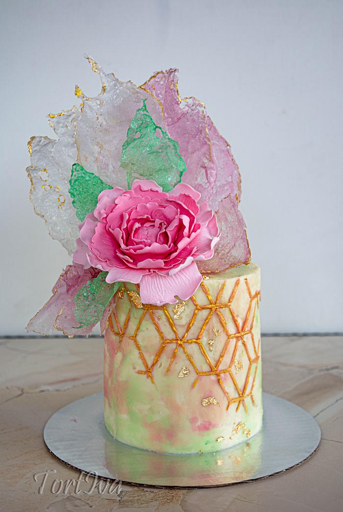Cake with peony and sails