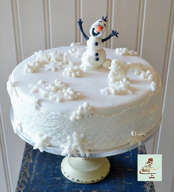 All white Frozen cake