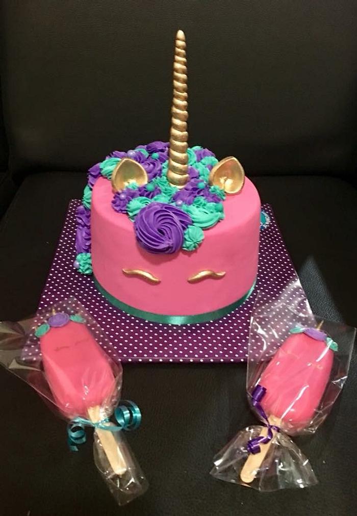 Pink Unicorn cake and Magnum Pops 