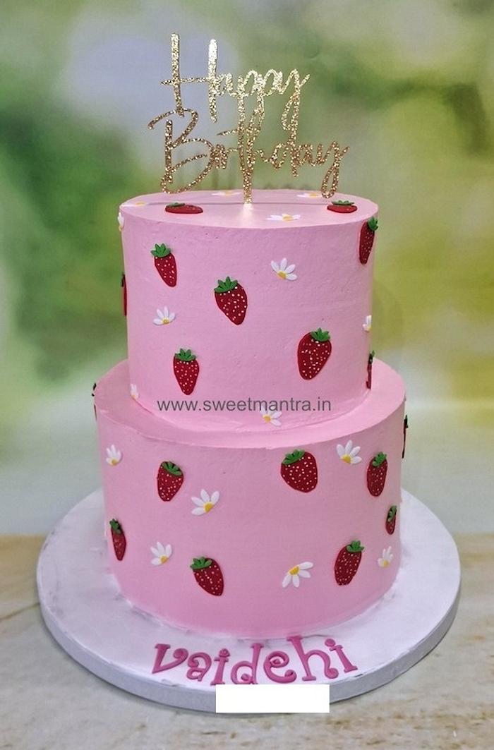 Strawberry theme 2 layer cream cake