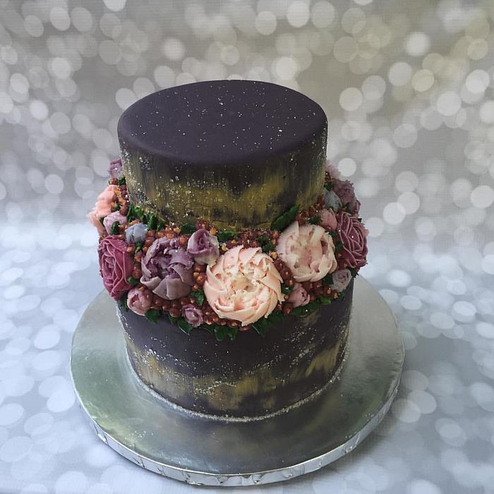 Purple Flower Buttercream Cake