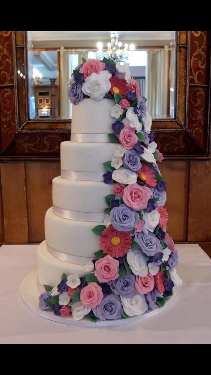 Floral cascade wedding cake 