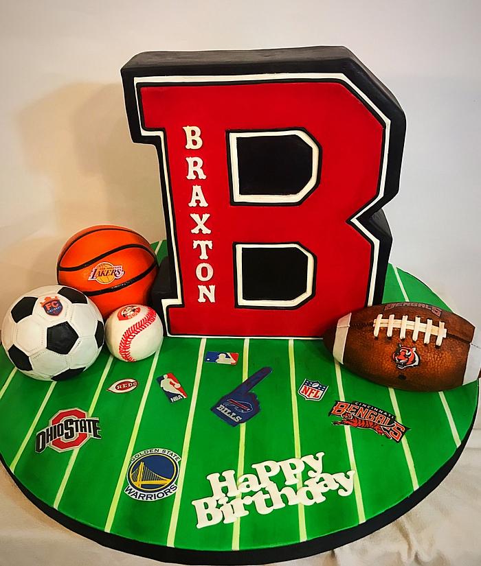 Sports theme Letterman cake first Birthday 
