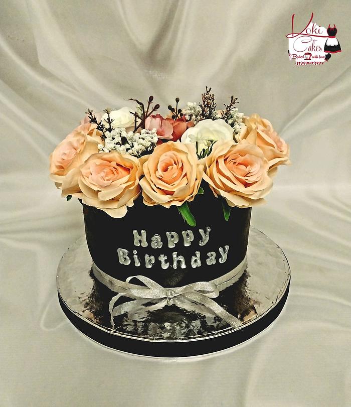 "Flowers gift box cake"