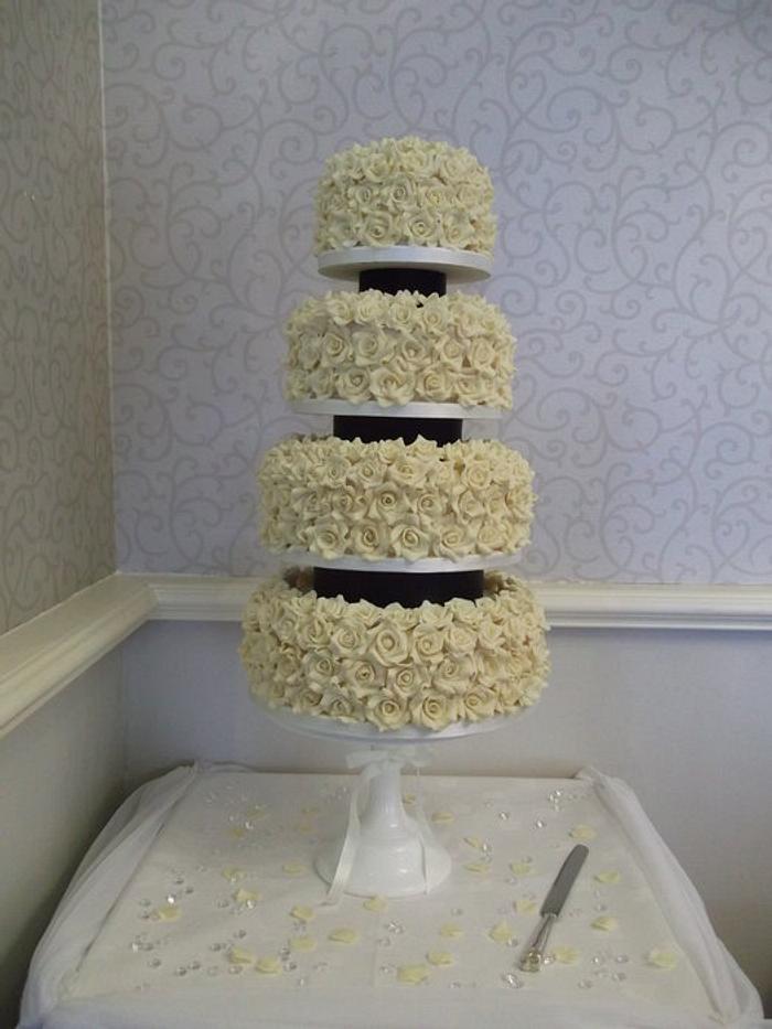 White Chocolate Roses Wedding Cake