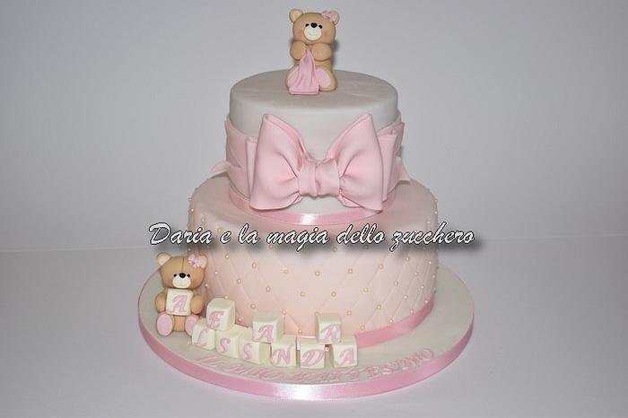 Teddy bear baptism cake