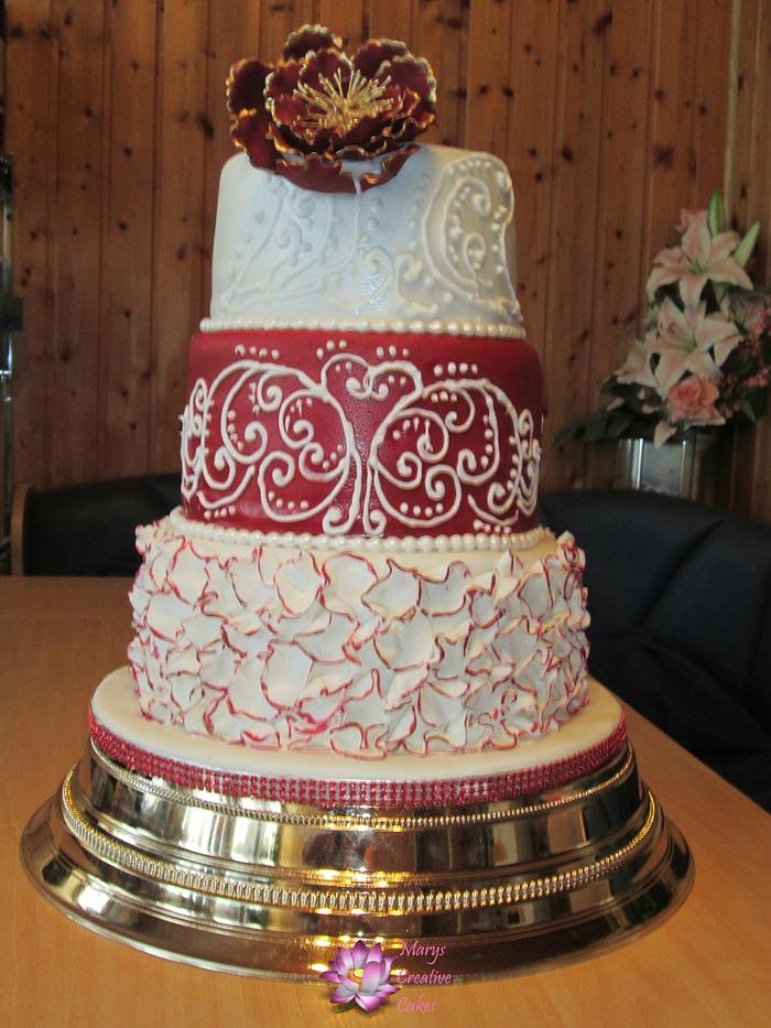 Maroon red wedding cake