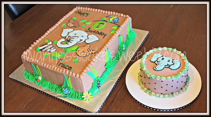 Jungle animals 1st birthday sheet cake