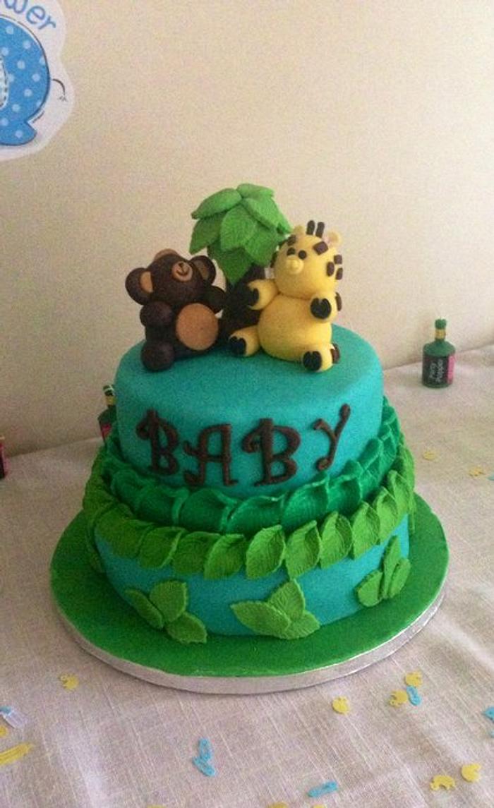 Jungle baby shower cake 