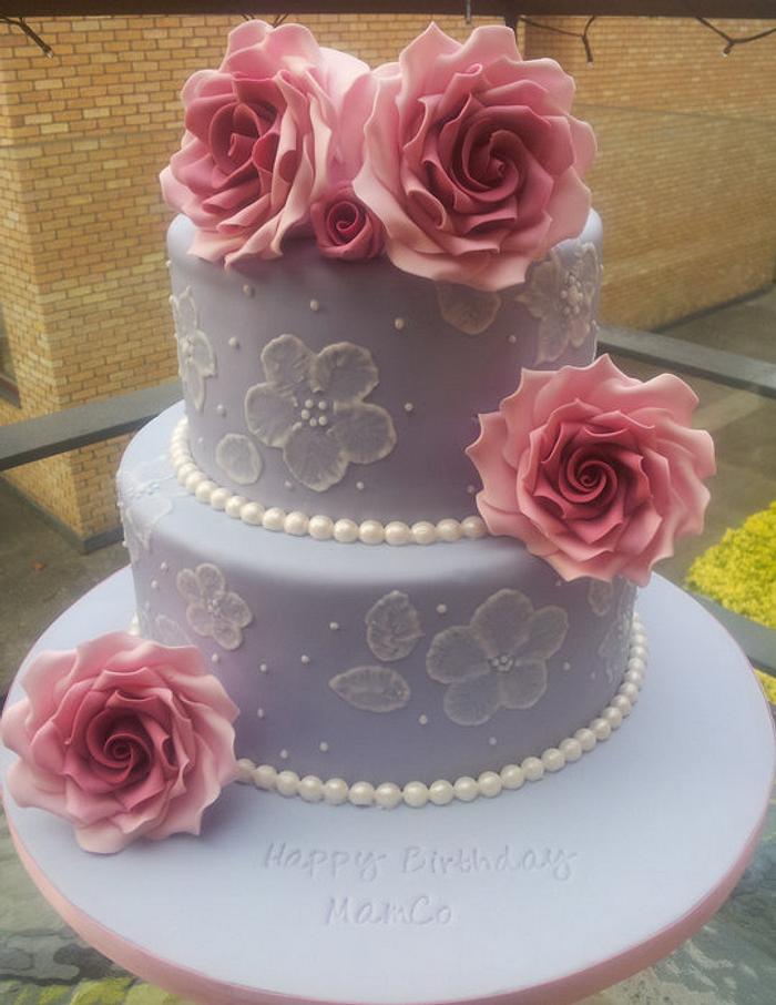 Roses and Pearls Birthday Cake