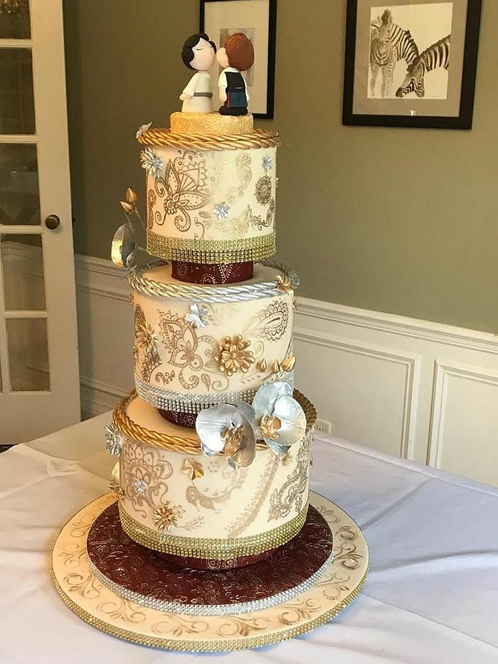 Henna wedding cake and custom starwars toppers