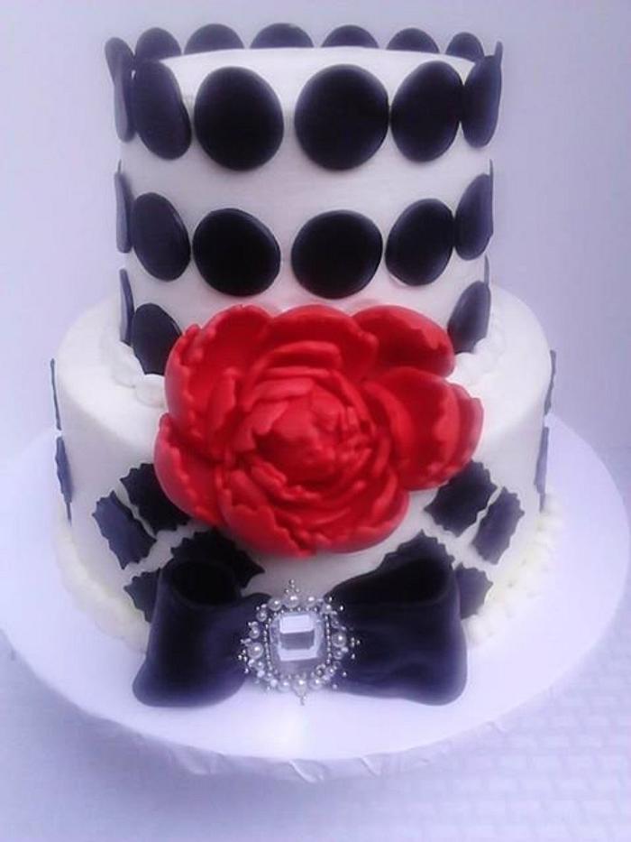Modern Black with Red Peony
