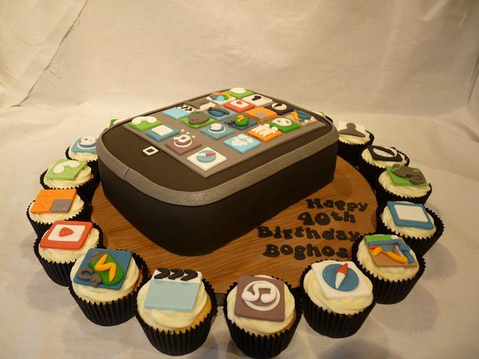 iPHONE CAKE WITH MATCHING CUPCAKES